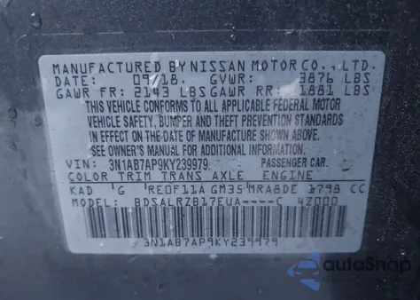 2019 Nissan Sentra Sr from USA, damaged, VIN 3N1AB7AP9KY239979